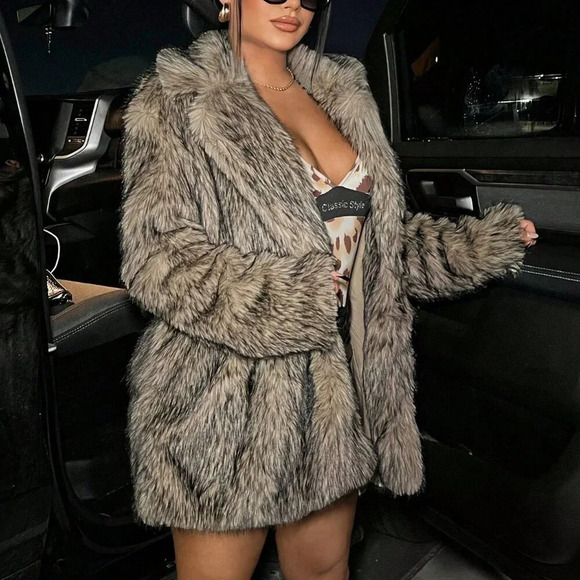 Multicolor Women's Sexy Open Front Fuzzy Coat - Picture 5 of 5